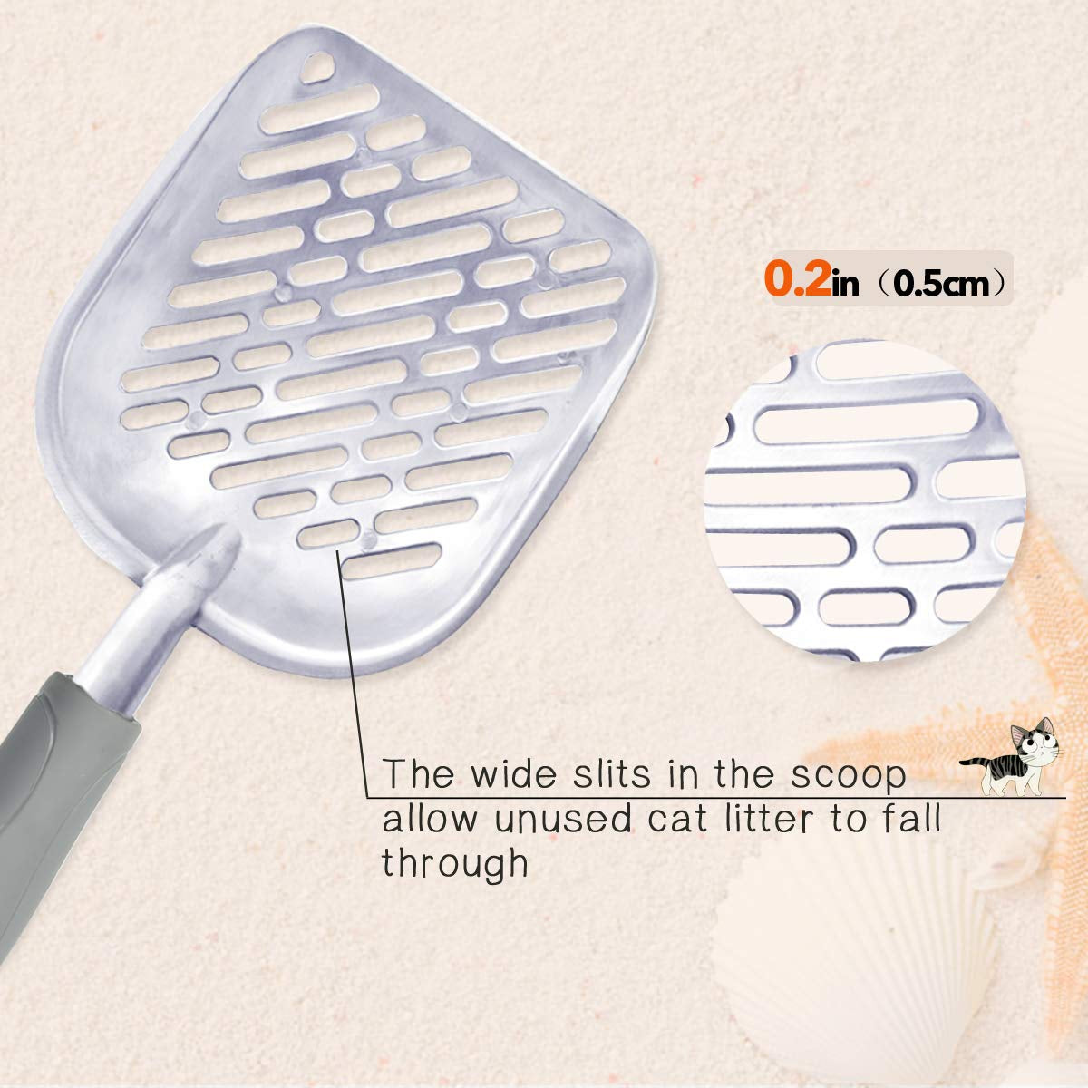 Cat Litter Scoop, Durable Metal Litter Scoop for Kitty, Sifter with Deep Shovel and Ergonomic Handle, Made of Heavy Duty Solid Aluminum, Jumbo Size, Grey