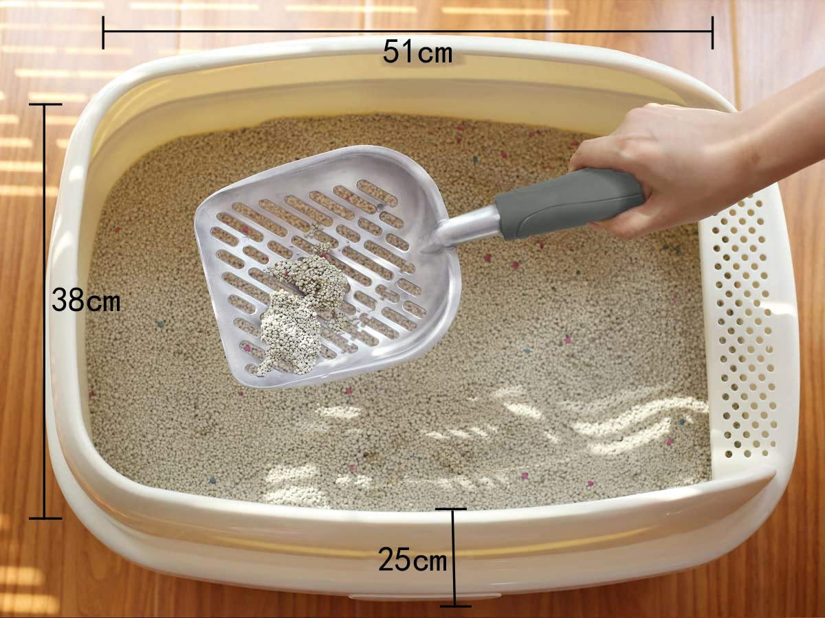 Cat Litter Scoop, Durable Metal Litter Scoop for Kitty, Sifter with Deep Shovel and Ergonomic Handle, Made of Heavy Duty Solid Aluminum, Jumbo Size, Grey