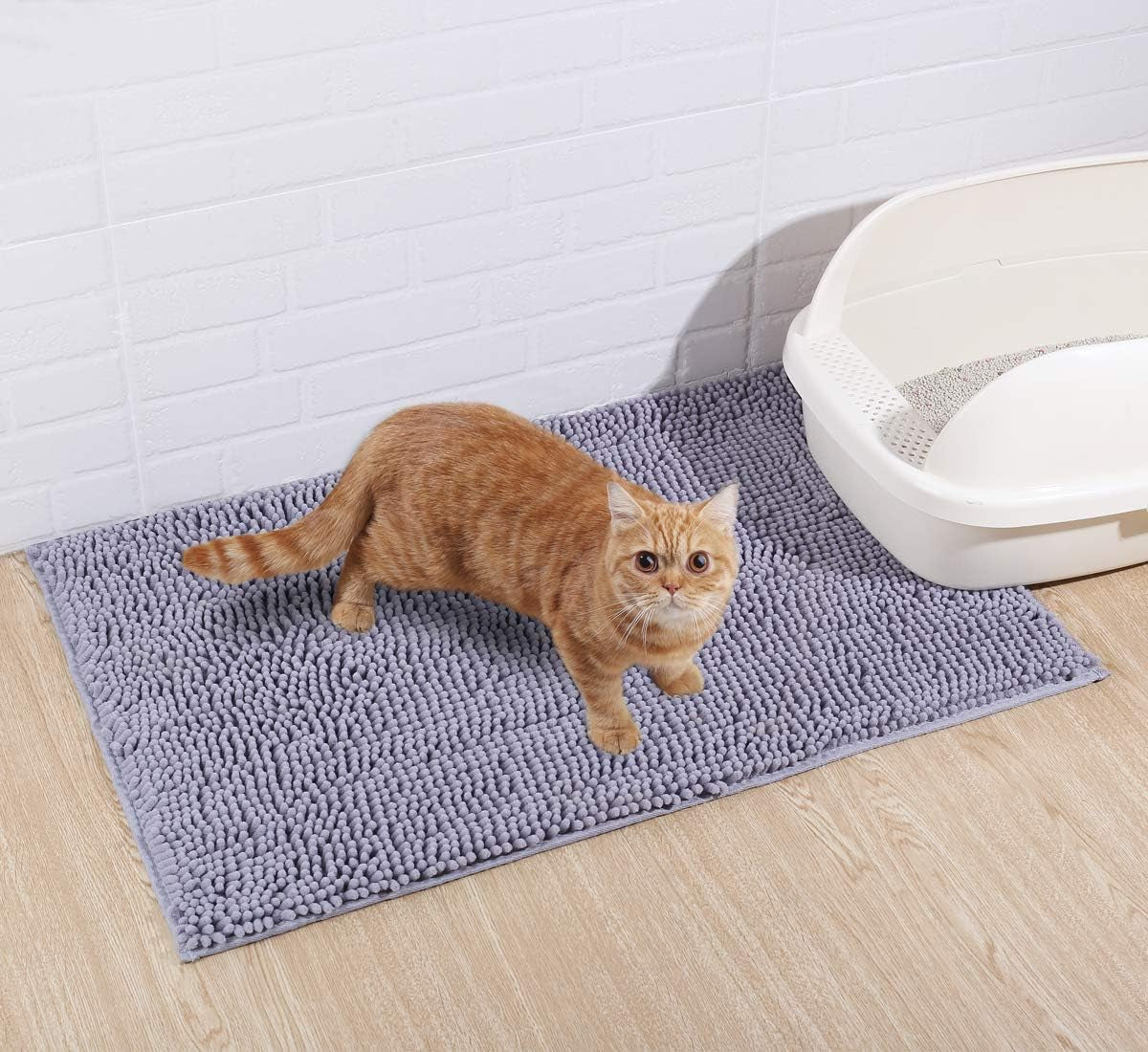 Cat Litter Mat, Litter Trapping Mat, 35"× 25" Cat Kitty Litter Rug with Waterproof Back, Super Soft for Cat'S Paws, Machine Washable, Grey